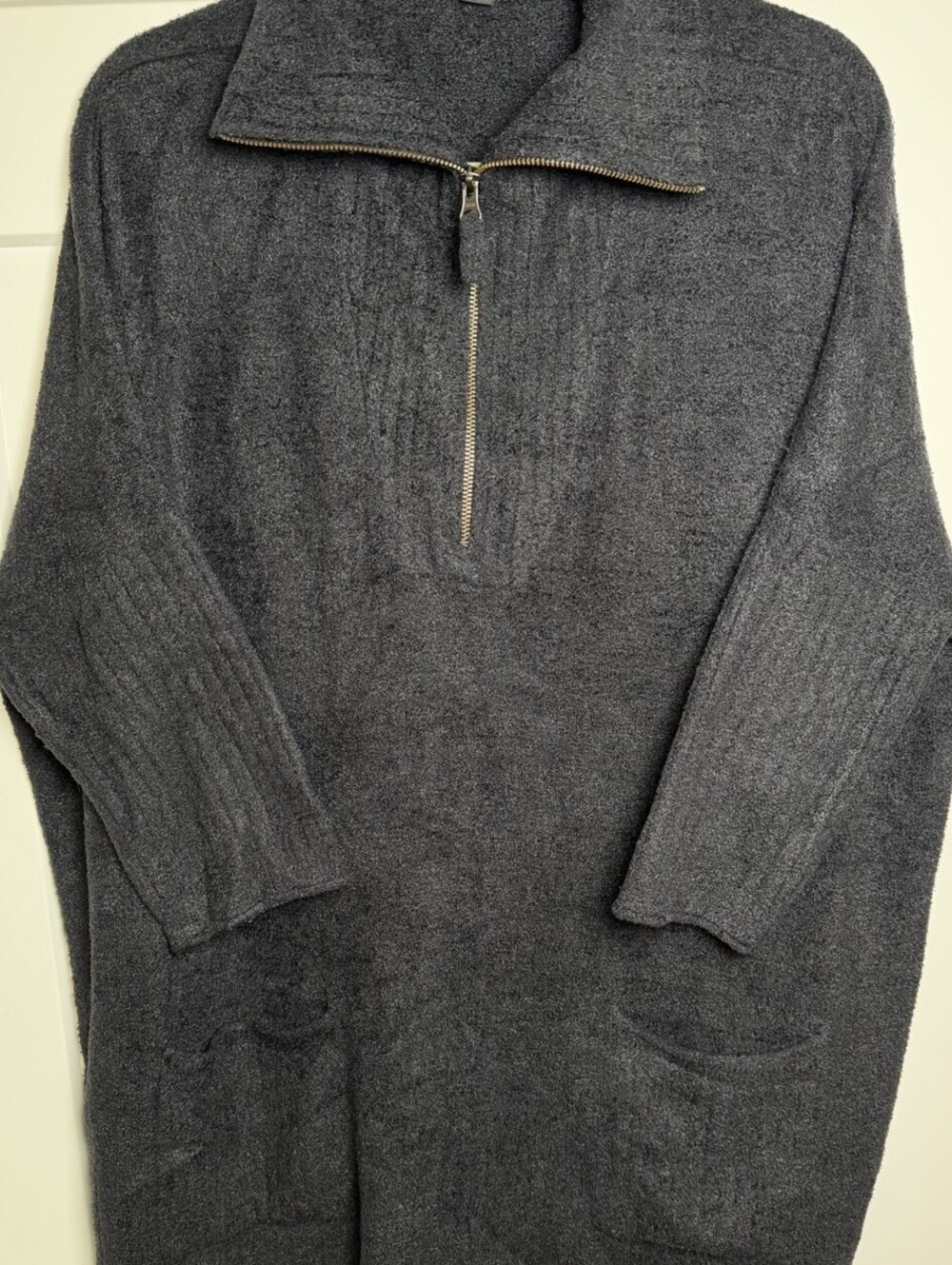 Barefoot Dreams CozyChic Lite Tunic Pullover L/XL Gray Half Zip Side Slits